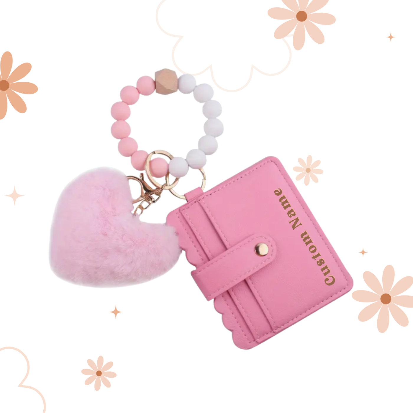 Plush Heart Card Holder Keychain